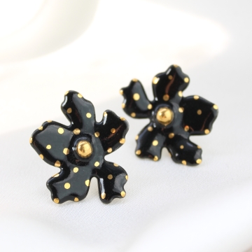 KOLCZYKI KWIATY  CZARNE